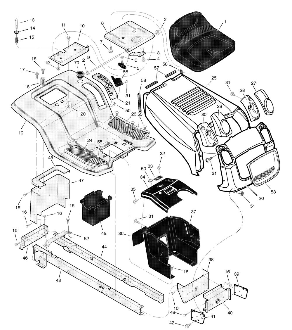 Chassis And Hood Diagram and Parts List for 425604X18B 2004 Briggs and Stratton Lawn Tractor
